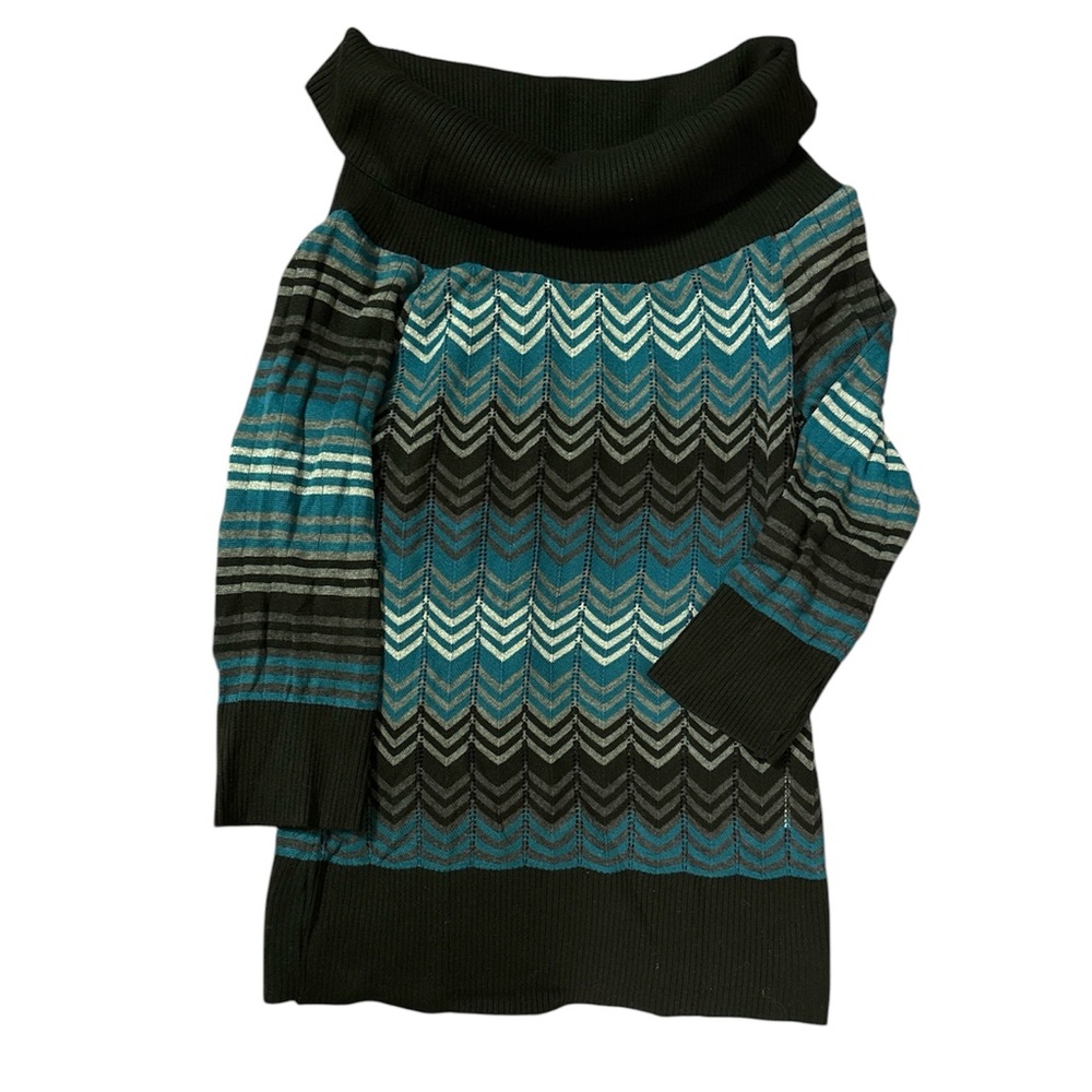 A. Byer Blue and Black Cowl Neck Sweater
